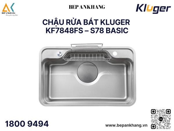 Chậu rửa bát 1 hố Kluger KF7848FS S78 Basic - Inox 304 - LINEN dập nổi chống xước